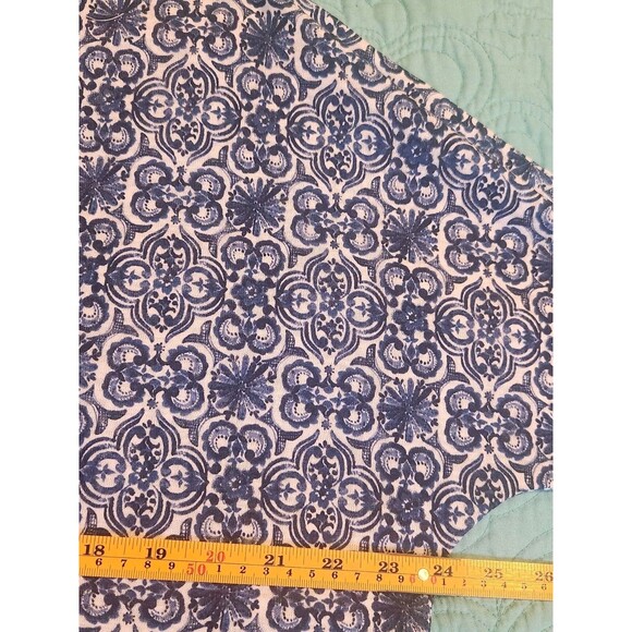 Chico's Size 2(12) Blue Geometric Design V-Neck 3/4‎ Sleeve Boho Tunic Top - Picture 8 of 9